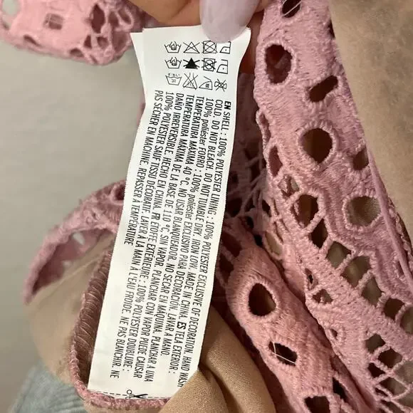 Endless Rose Vintage Pink Lace Top S Small Ruched Puff Sleeve Shirt - Picture 9 of 9